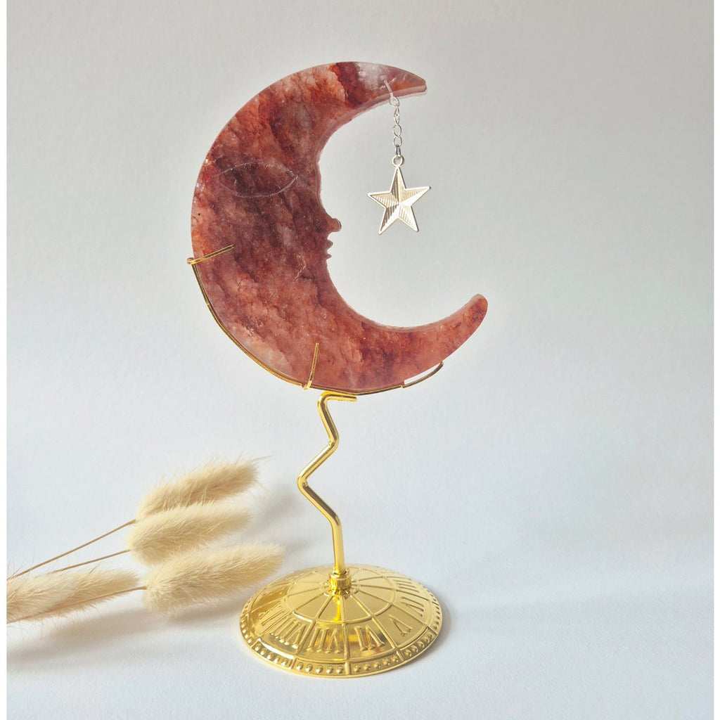 Feuerquarz-Mond auf Goldständer – 10 cm – rot