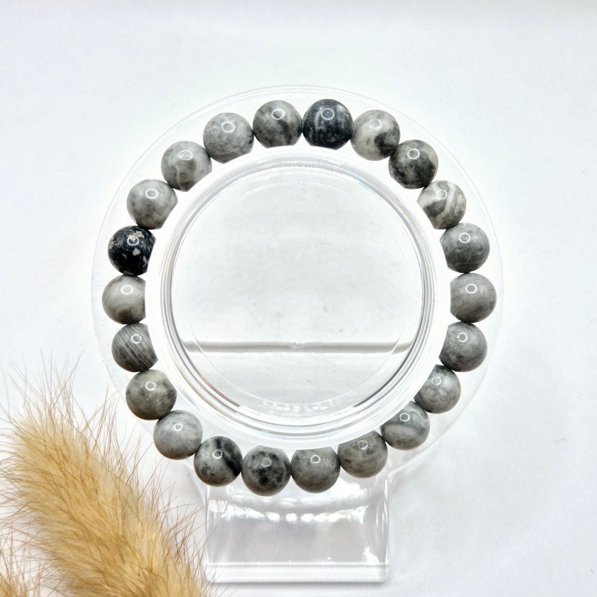 Edelsteinarmband mit 8 mm runden Perlen - grauer Jaspis