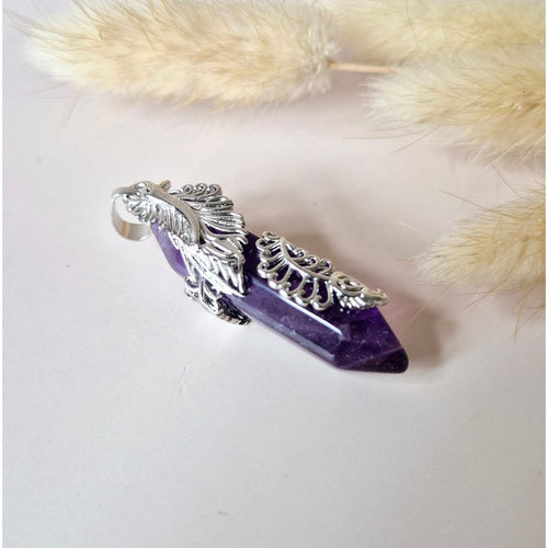 Amethyst - Kettenanhänger - Doppelpunkt (4,5 cm) mit silberfarbenem Halter - SchatzStein